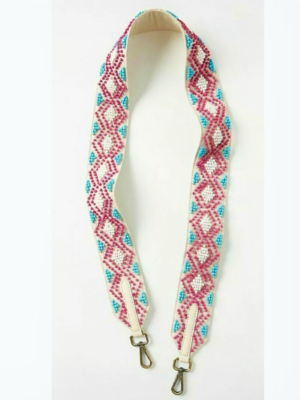 Anthropologie Geo Beaded Turquoise Pink Canvas Purse Strap